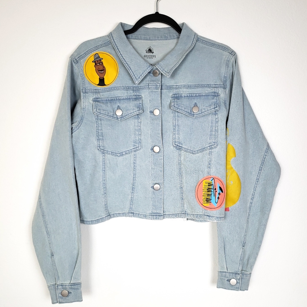 Disney Pixar "Soul" Womens Denim Jean Jacket Size M Cropped Trucker Joe Gardner